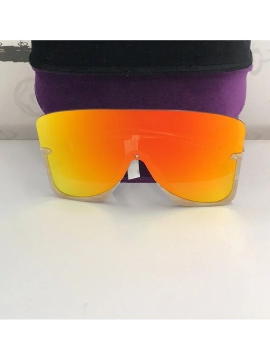 Gucci GG0540S 004 Beige Oversized Shield Sunglasses Orange Mirror